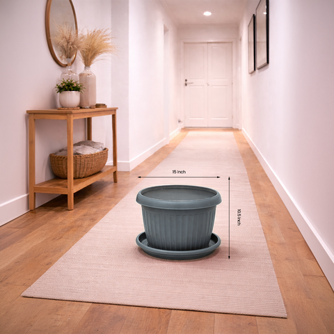 Roma Ribbed Planter with Base Tray – 15