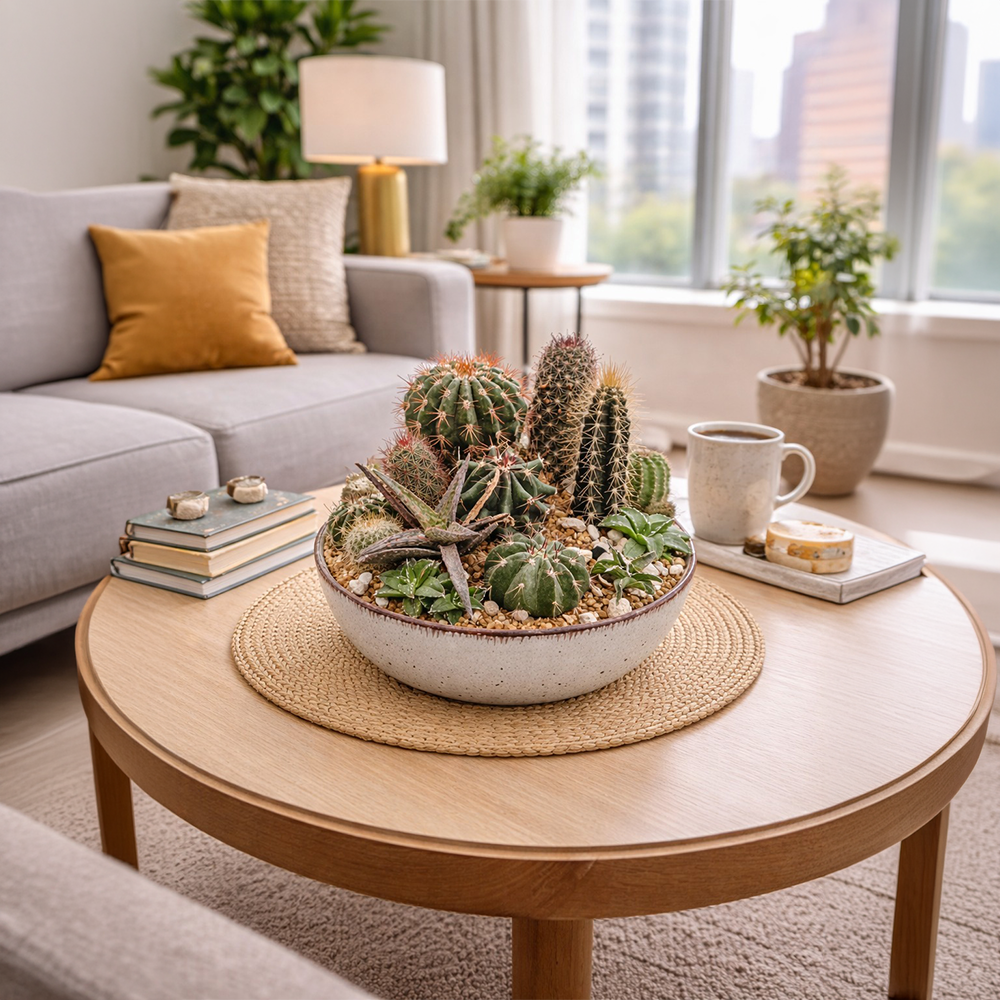 3 Luxury Cactus & Succulent Dish Arrangement – Premium Indoor Table Planter