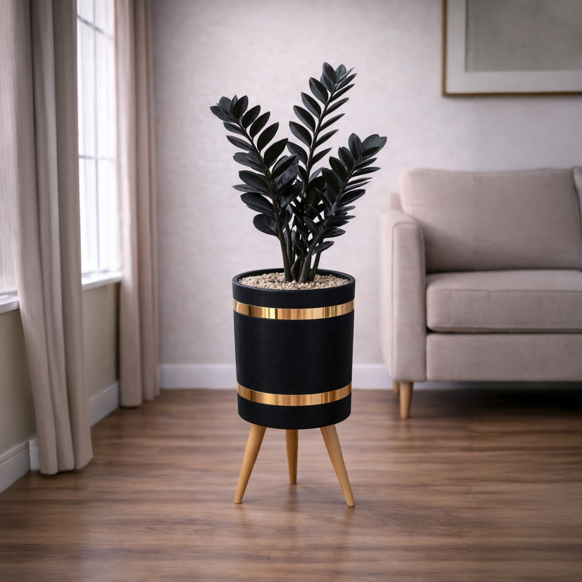 ZZ Black Luxury Stand Planter Combo