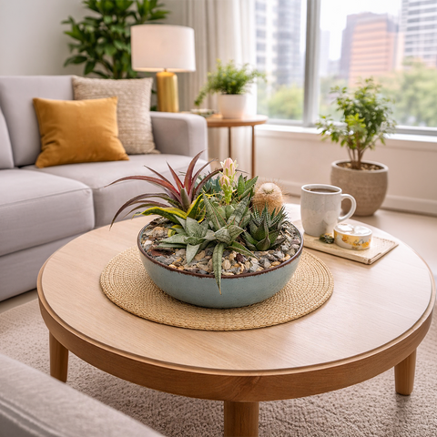 4 Luxury Cactus & Succulent Dish Arrangement – Premium Indoor Table Planter