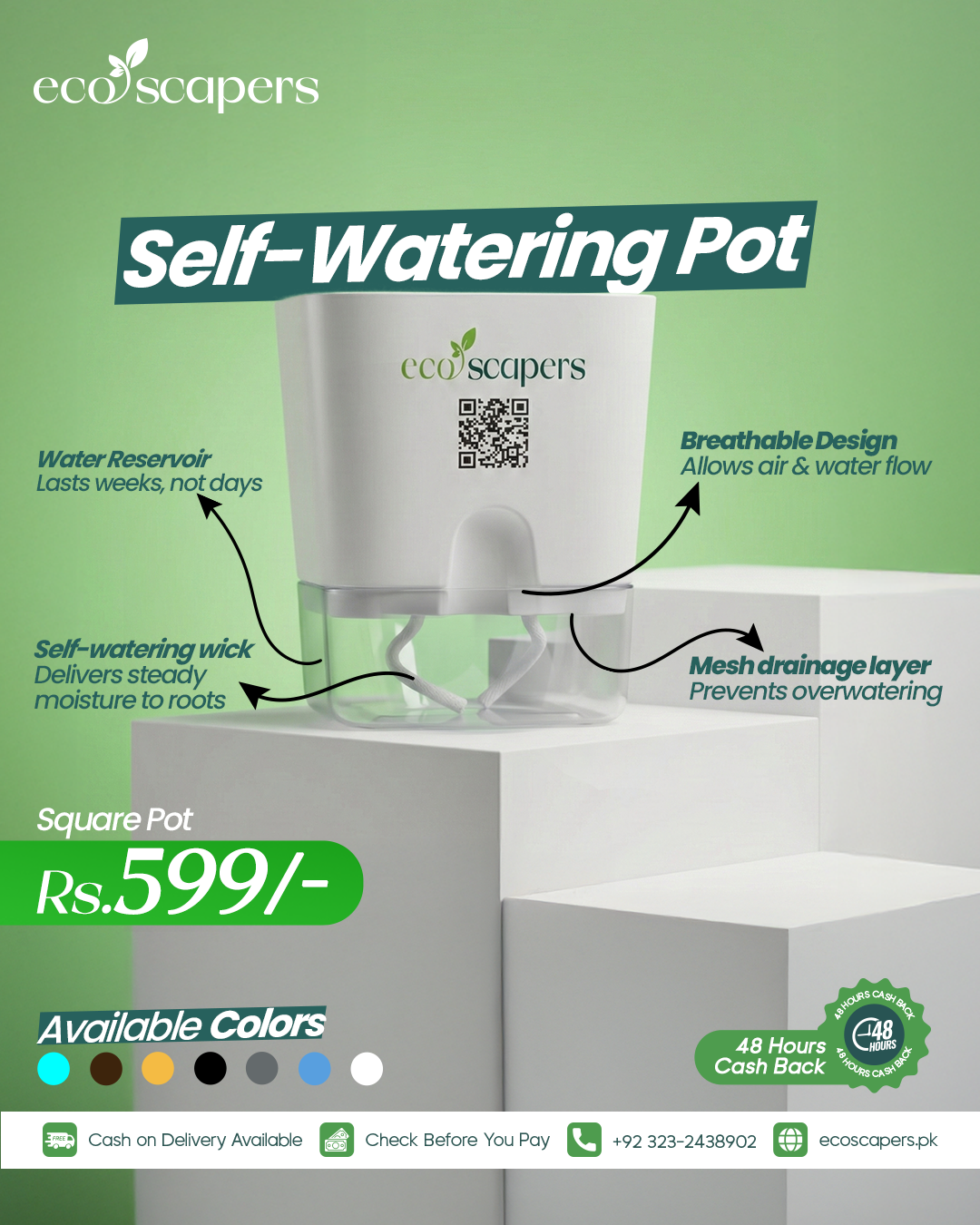Square Self Watering Pot