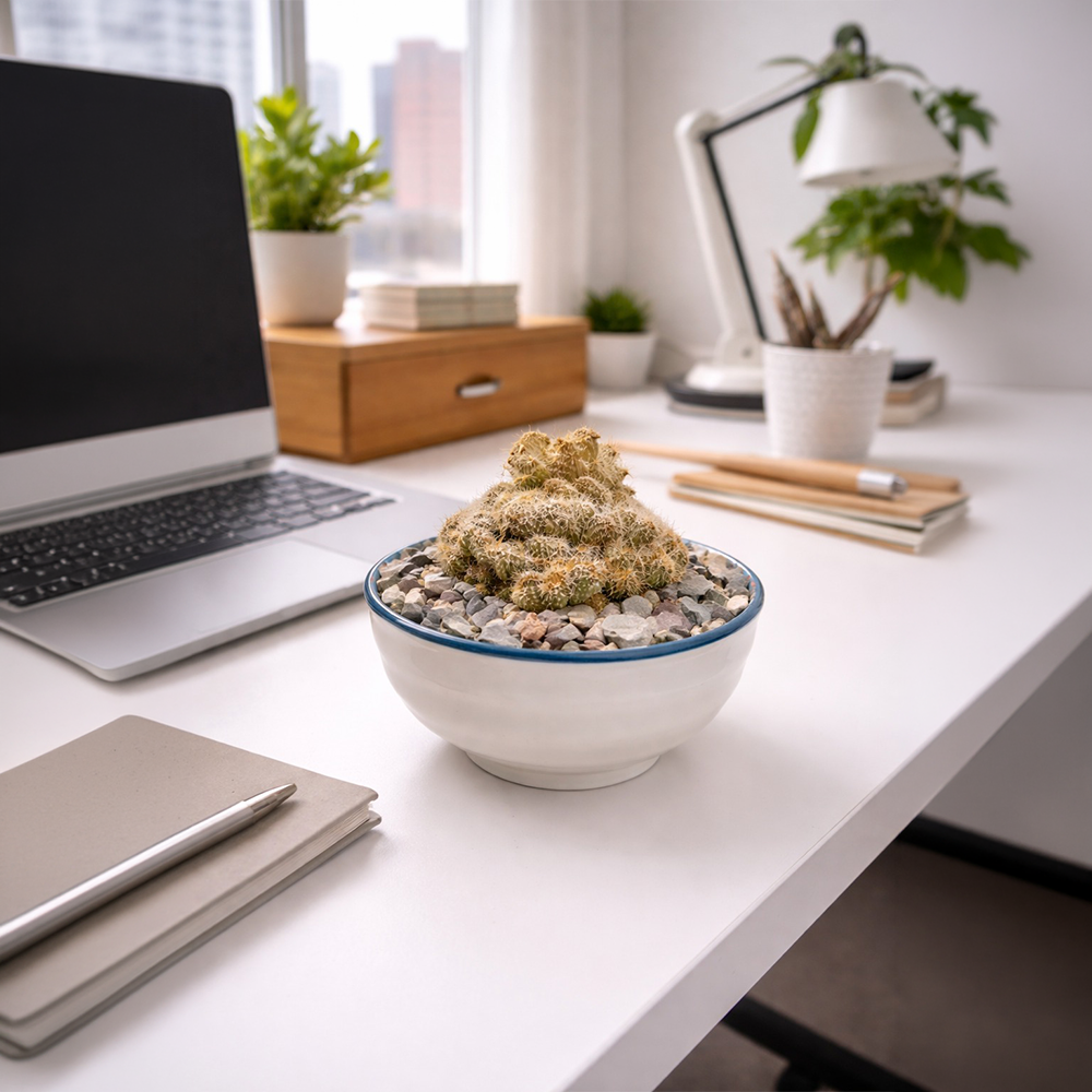 Coral Cluster Cactus in Minimal Ceramic Dish – Premium Desk Plant