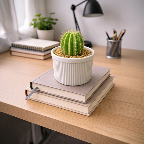 Echinopsis Green Cactus in White Ceramic Pot – Fresh Desk Plant
