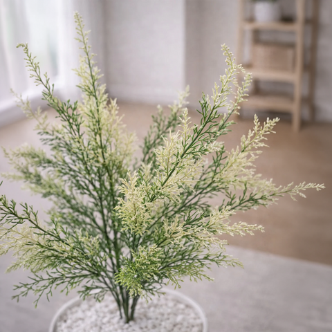 Lifelike Fern (Cream & Green) with Wooden Stand | Indoor Plant Décor Pakistan