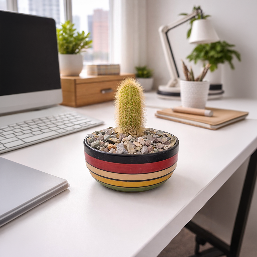 Golden Columnar Cactus in Designer Dish – Modern Desk Plant