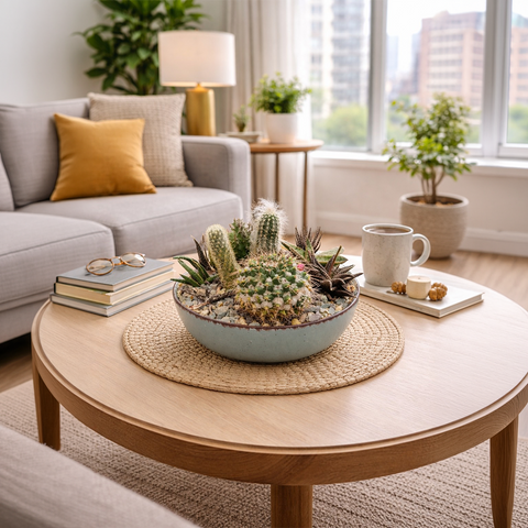 Luxury Cactus & Succulent Dish Arrangement – Premium Indoor Table Planter