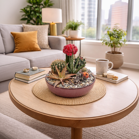 Luxury Cactus & Succulent Dish Arrangement – Premium Indoor Table Planter