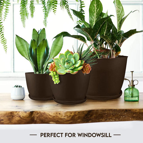 5pcs Modern Plastic Flower Pot Set with Drainage Holes and Trays for Indoor/Outdoor Plants