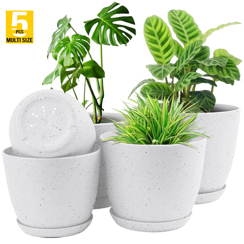 5pcs Modern Plastic Flower Pot Set with Drainage Holes and Trays for Indoor/Outdoor Plants
