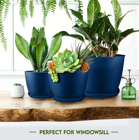 5pcs Modern Plastic Flower Pot Set with Drainage Holes and Trays for Indoor/Outdoor Plants