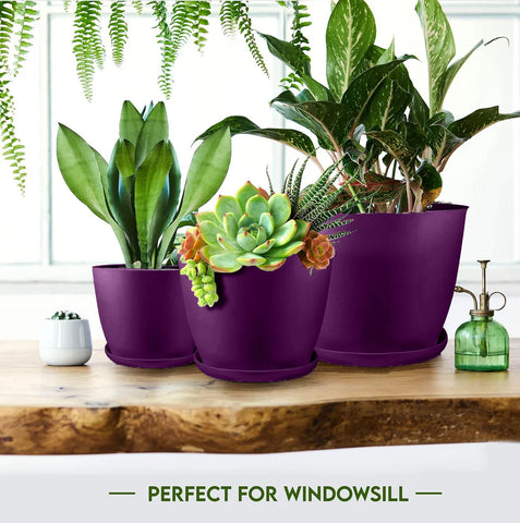 5pcs Modern Plastic Flower Pot Set with Drainage Holes and Trays for Indoor/Outdoor Plants