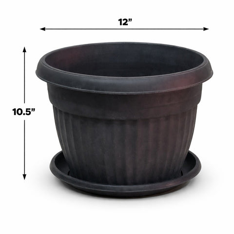 Roma Ribbed Planter with Base Tray – 12