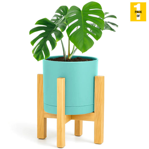 Modern Cylinder Planter Pots with Drainage & Wooden Stand