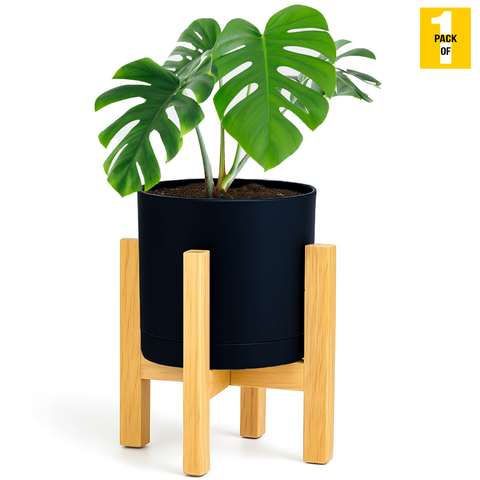 Modern Cylinder Planter Pots with Drainage & Wooden Stand