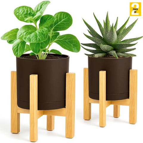 Modern Cylinder Planter Pots with Drainage & Wooden Stand
