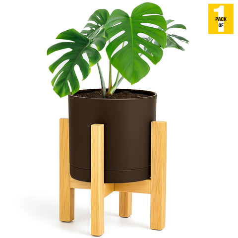 Modern Cylinder Planter Pots with Drainage & Wooden Stand