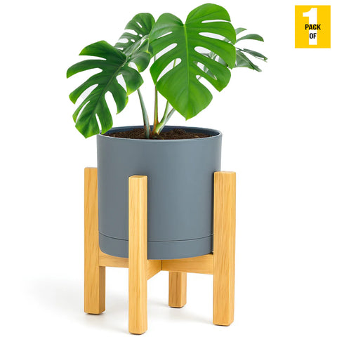 Modern Cylinder Planter Pots with Drainage & Wooden Stand
