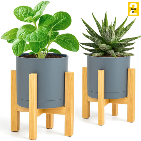 Modern Cylinder Planter Pots with Drainage & Wooden Stand