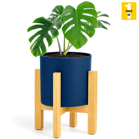 Modern Cylinder Planter Pots with Drainage & Wooden Stand