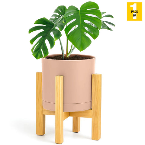 Modern Cylinder Planter Pots with Drainage & Wooden Stand