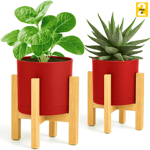 Modern Cylinder Planter Pots with Drainage & Wooden Stand