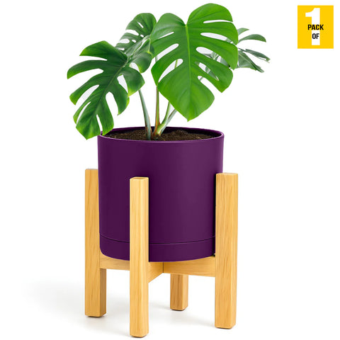 Modern Cylinder Planter Pots with Drainage & Wooden Stand