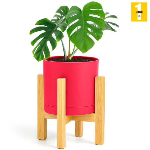 Modern Cylinder Planter Pots with Drainage & Wooden Stand