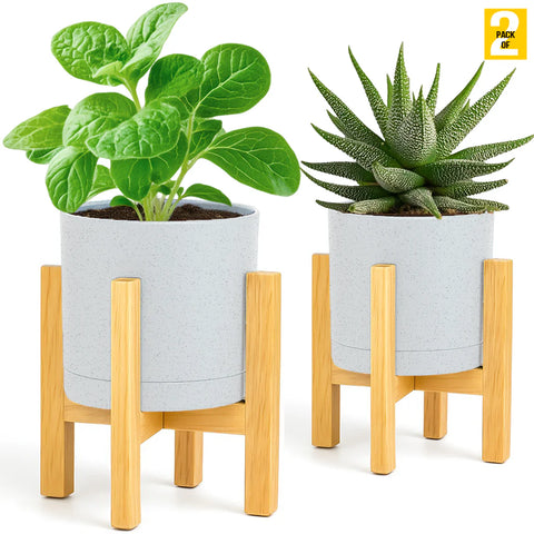 Modern Cylinder Planter Pots with Drainage & Wooden Stand