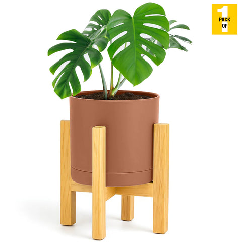 Modern Cylinder Planter Pots with Drainage & Wooden Stand