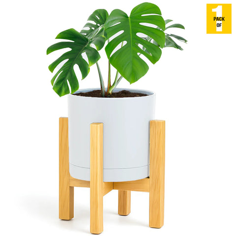 Modern Cylinder Planter Pots with Drainage & Wooden Stand