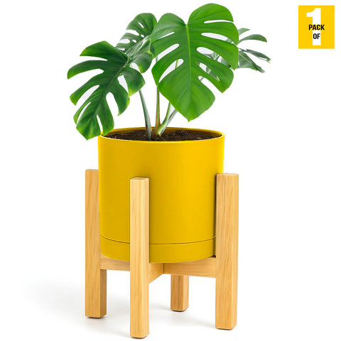 Modern Cylinder Planter Pots with Drainage & Wooden Stand